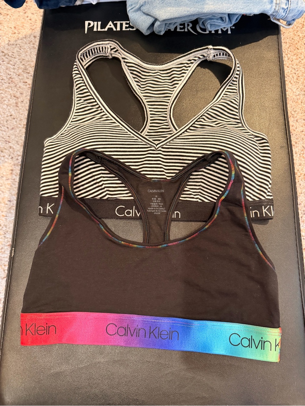 Calvin Klein Racerback Bralette Duo - Black & Striped with Rainbow Band